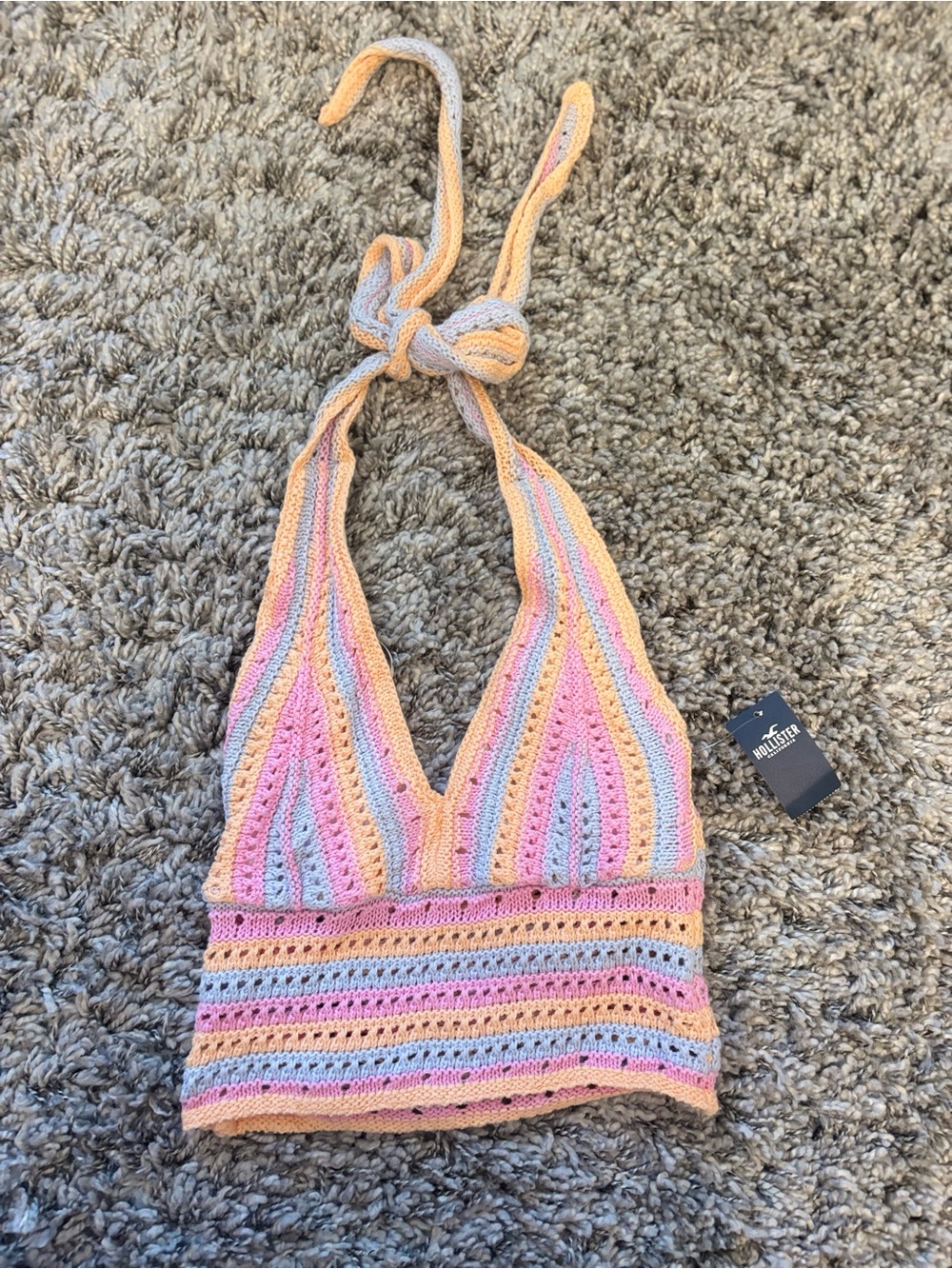 Hollister Women’s Crochet Halter Top - Pastel Stripe